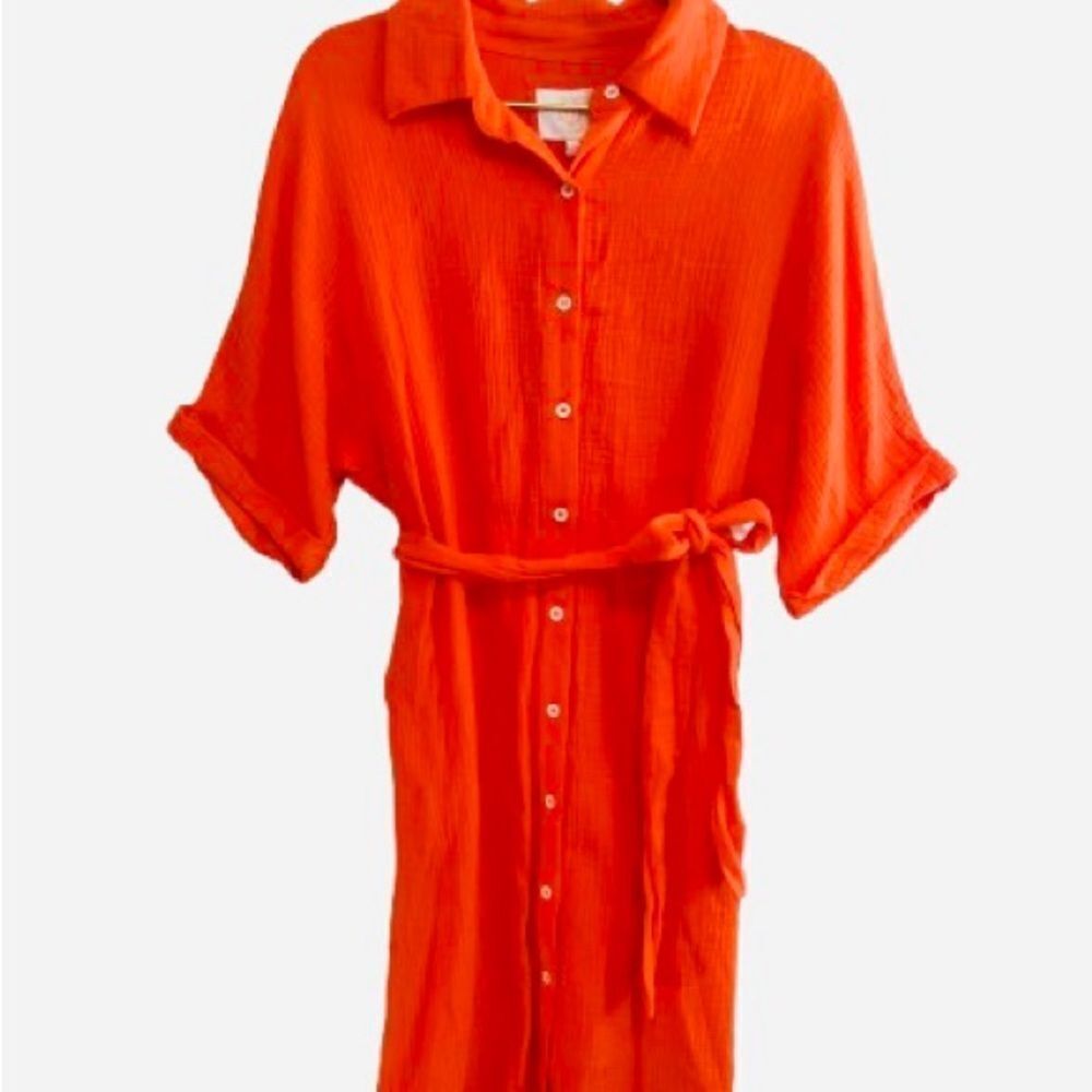 NWT ✨Victoria Dunn Orange Polo Collar Dress 3/4 Dolman Sleeves